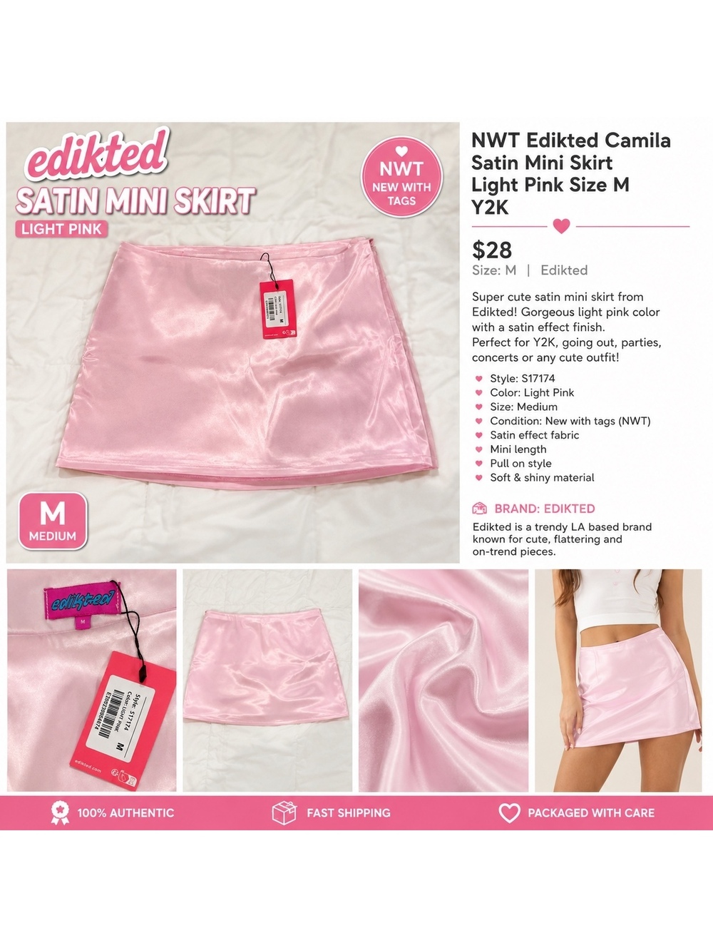 NWT Edikted Light Pink Satin Mini Skirt – Size M
